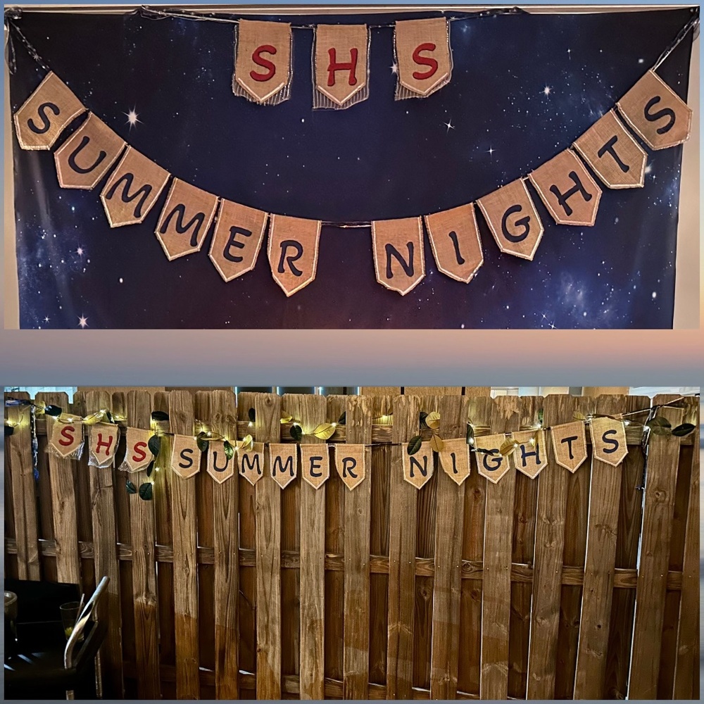 🌌Burlap Bunting Banner "SUMMER NIGHTS" & Starry Background Wedding, Reunion
